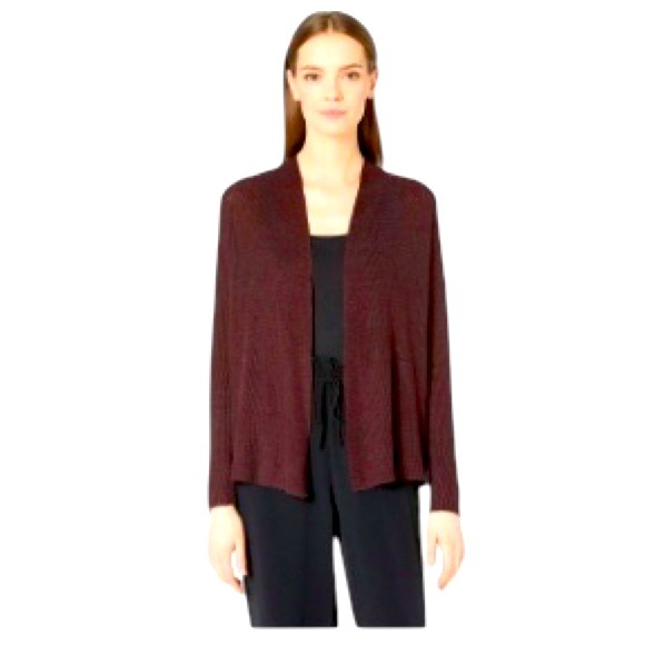 Eileen Fisher Sweaters - EILEEN FISHER wine/burgundy 100%washable wool crepe jersey shaped cardigan M-NWT